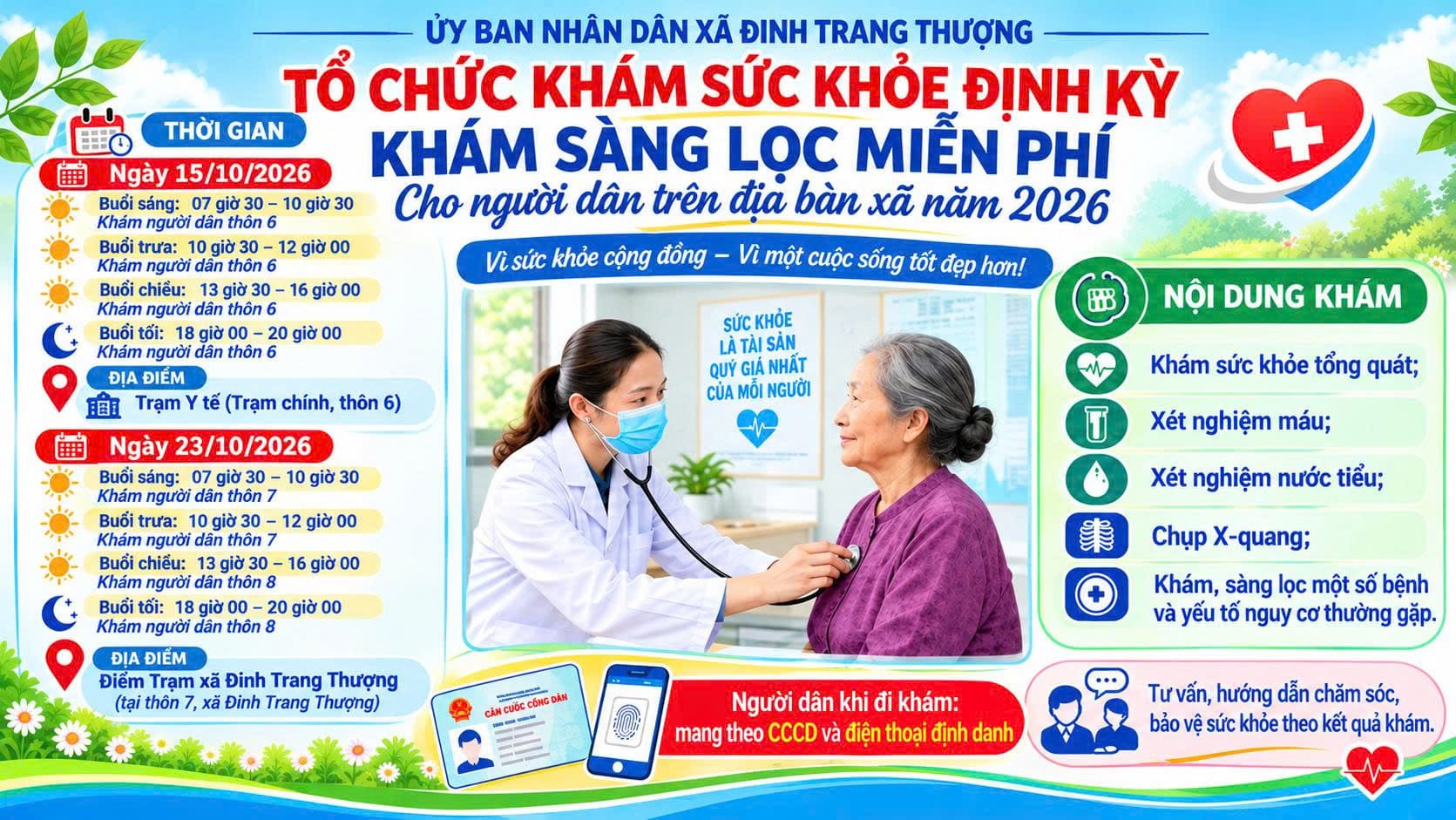 Đinh Trang Thượng tổ chức khám sức khỏe định kỳ, khám sàng lọc miễn phí cho người dân